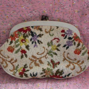 Vintage Needlepoint Floral Bag with Chain Strap